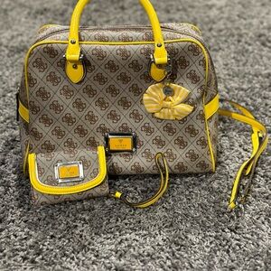 Guess by Marciano Brown and Yellow Shoulder Bag